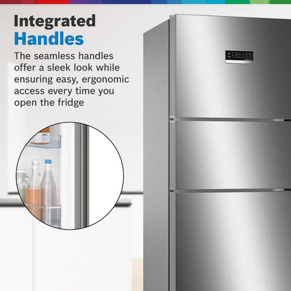 BOSCH MaxFlex Convert 302 L 3 Star Inverter Frost Free Triple Door Refrigerator (CMC33K03NI, 8-in-1 Convertible, UV Protected Body Shield, VitaFresh Technology, Adaptive UI, Sparkly Steel)