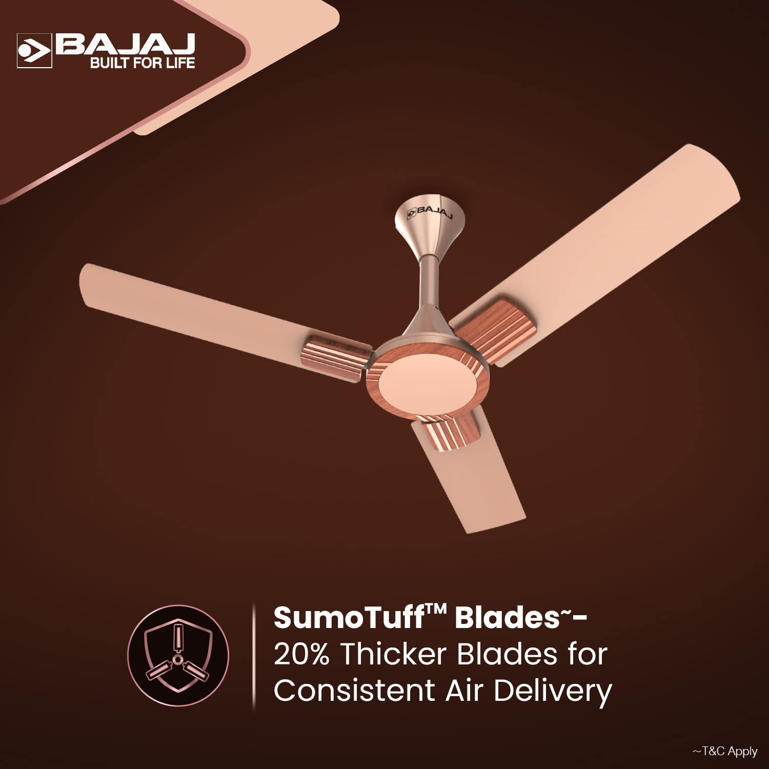 Bajaj Artisan 12S2 1200MM Ceiling Fans for Home | BEE-2 Star Rated Energy Efficient | SUPER 5TUFF TECHNOLOGY™ | SumoTuff Blades | High Air Delivery & High Speed | 5-Yrs Warranty 【Rosewood】