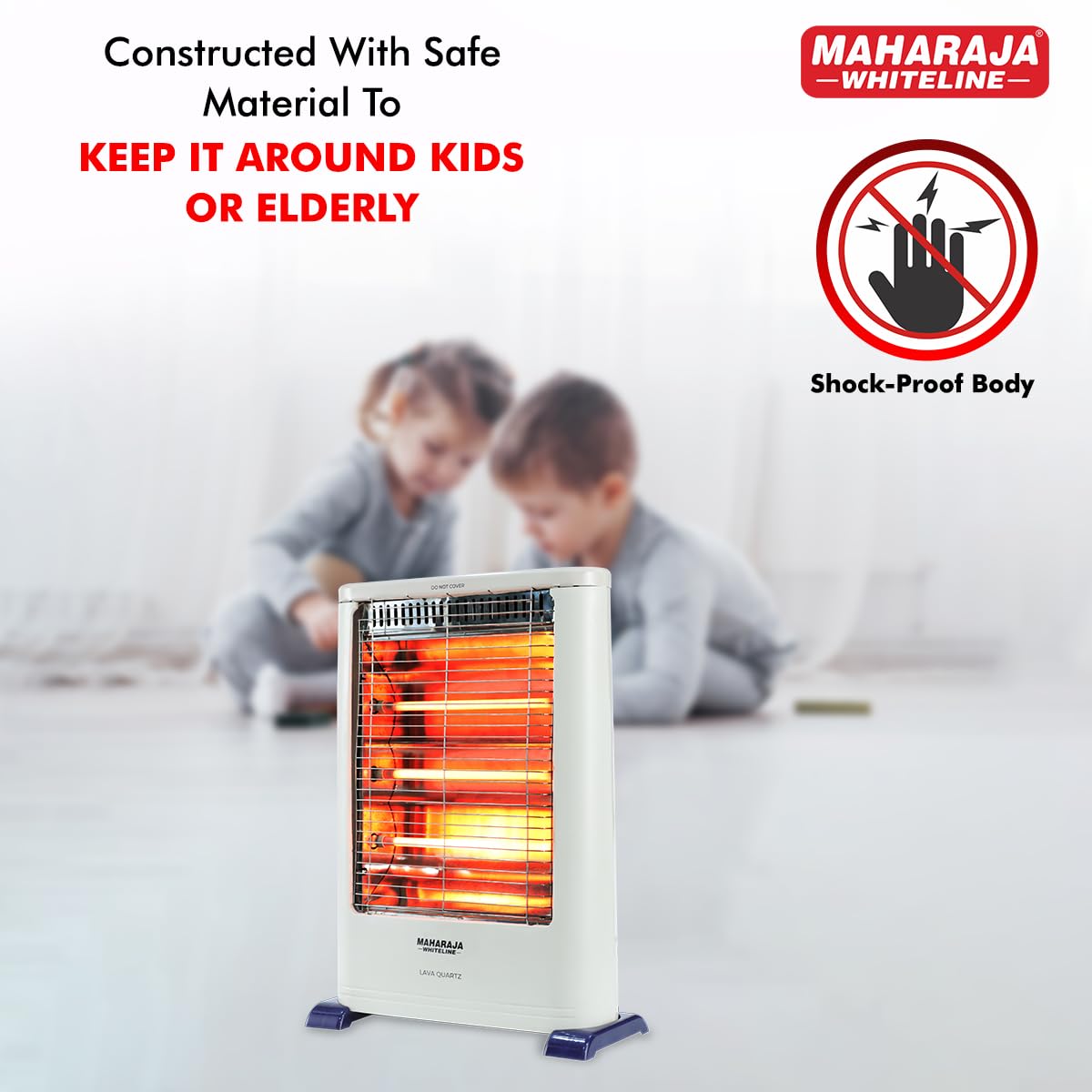 Maharaja Whiteline Lava Quartz Adjustable Room Heater, 3 Quartz Heating Elements, 1200 watt - 1 Year Warranty (White)