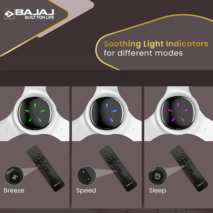 Bajaj Eurostos 1200 MM 5 Star Rated BLDC Ceiling Fans For Home | BEE Stars Rated Energy Efficient Ceiling Fan | Remote Controlled | Soothing Colour Indication | 2 Years Warranty 【White】