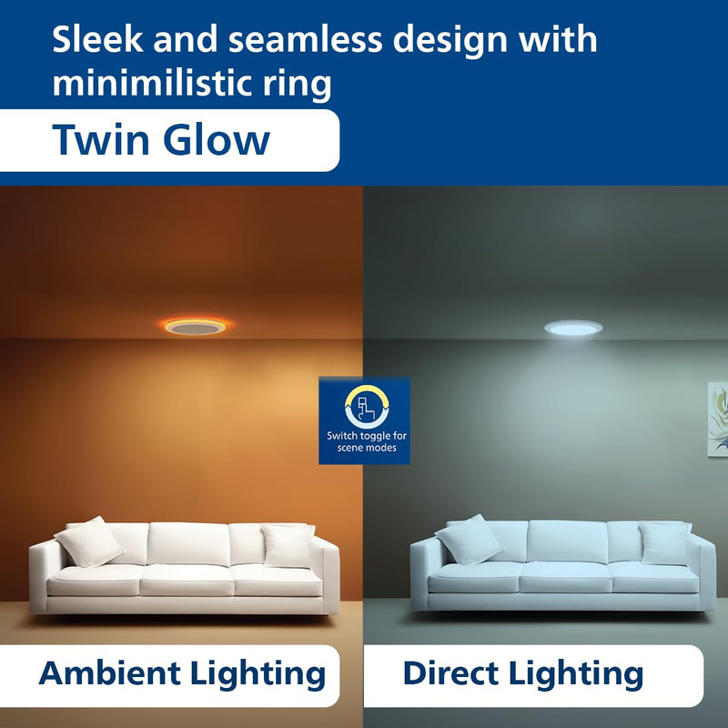 Philips 10-watt Round LED Up-Down Downlighter (Pack of 4) (Warm White + Cool Day Light, B0D4VMCY4B)