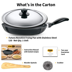 Hawkins Futura 17 cm Frying Pan, Non Stick Fry Pan with Stainless Steel Lid, Small Frying Pan, Black (NF17S)