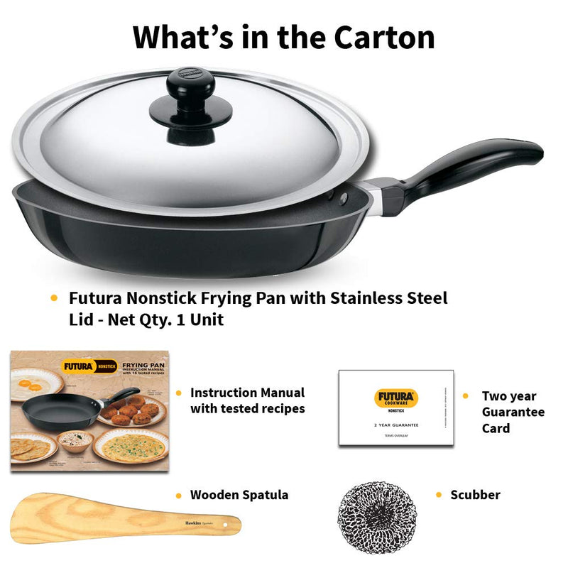Hawkins Futura 17 cm Frying Pan, Non Stick Fry Pan with Stainless Steel Lid, Small Frying Pan, Black (NF17S)