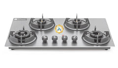 Sujata Gas Stove 4 Burners | 5 Years Warranty | 4 Burner Gas Stove Stainless Steel Auto Ignition, CookTop cum Hob Top, LPG Ready & PNG Compatible, Brass Burner (Osmium - 4 Burner Auto Ignition)