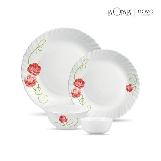 La Opala Novo Collection Opal Glass Crockery | for Family of 6 | Dinner Set 20 pcs Dainty Swirls | Plates & Bowls for Dining | Microwave Safe | 100% Vegetarian | Extra Strong | Light & White