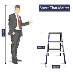 BonKaso 3 Step Aluminium Ladder | Folding Step Stool for Home, Kitchen, Office & Library | Lightweight Anti-Slip Wide Pedal 120 Load Capacity Step Stool (88h x 46w CMs) Blue
