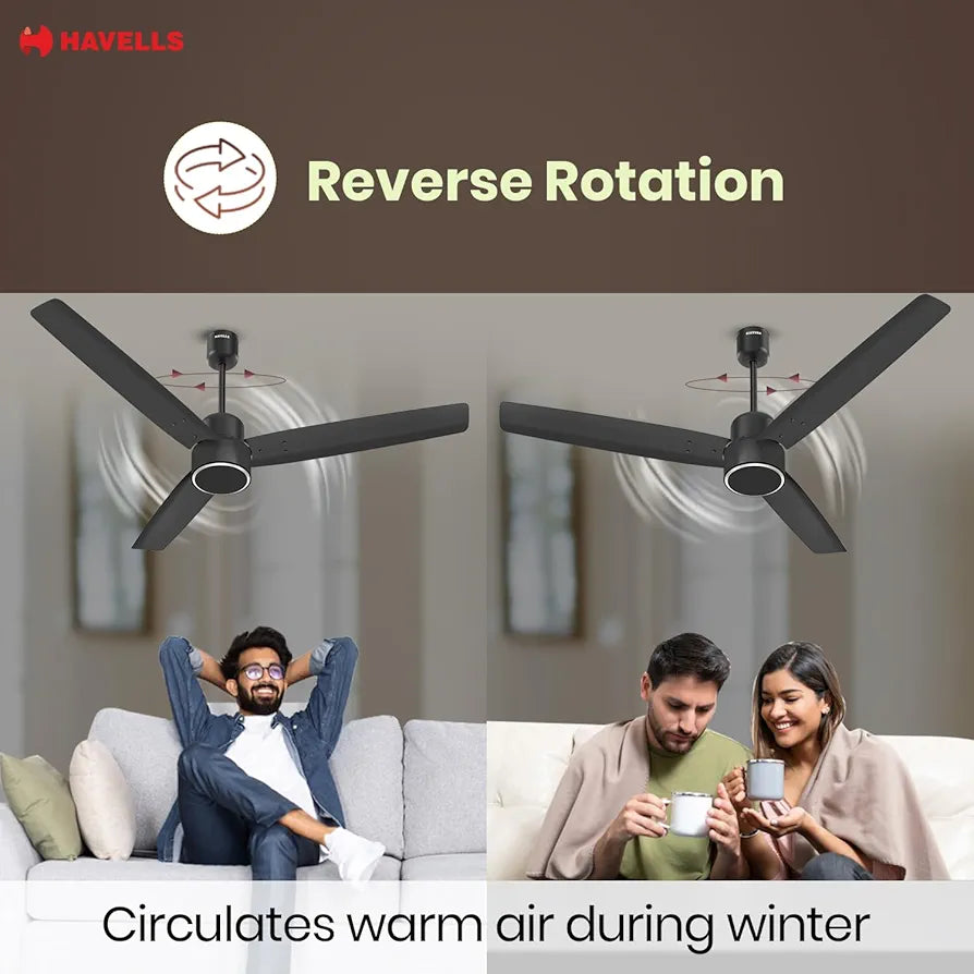 Havells FAB BLDC PRO Ceiling Fan 1200mm, 380 RPM, Savings upto 65%, Reverse Rotation, 4 Modes , Low Wattage 30W, Low Noise, Air Flow:225 CMM, 3 Year Warranty, Midnight