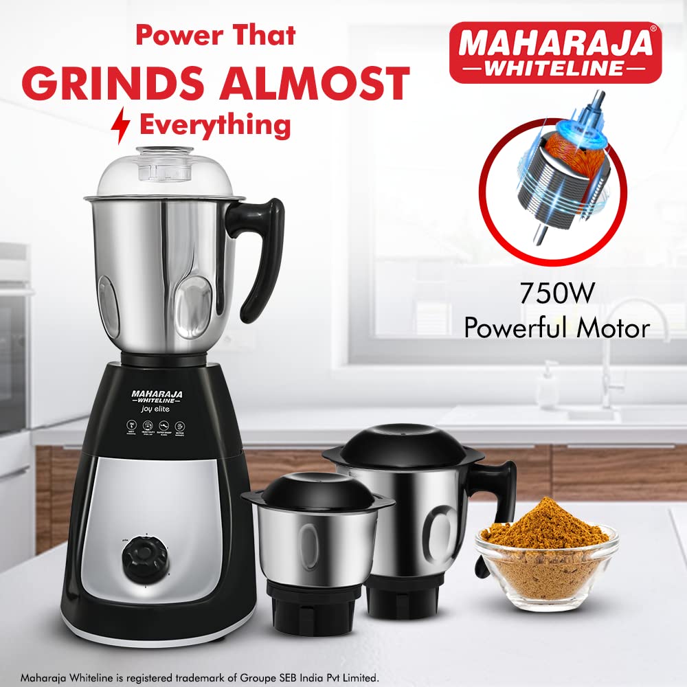 Maharaja Whiteline Joy Elite 750W Mixer Grinder with 4 Jars, Black