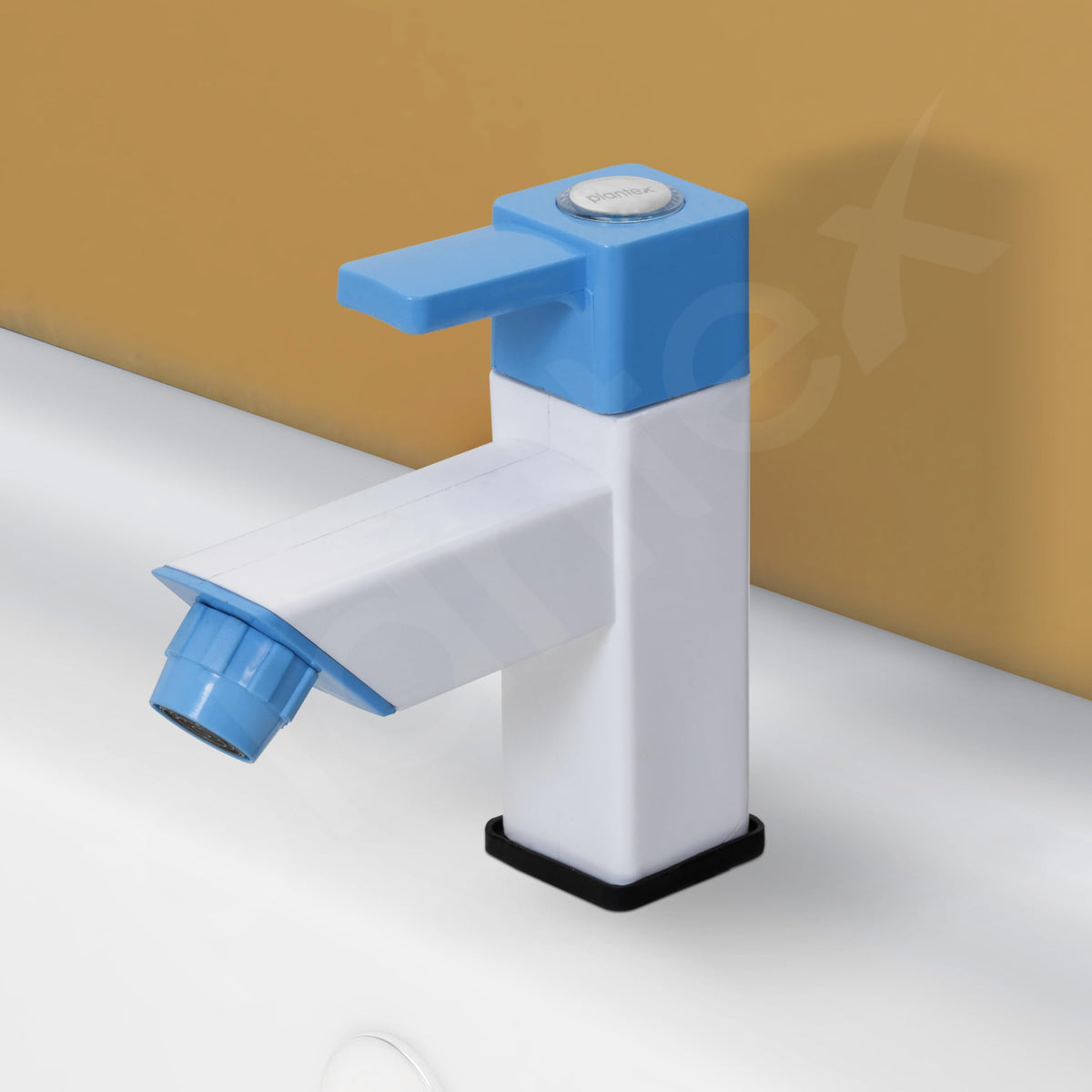 Plantex PTMT ES-113 Single Lever Pillar Painted Tap For Wash Basin With Plastic Wall Flange/Bathroom Water Tap (Blue & White)-5