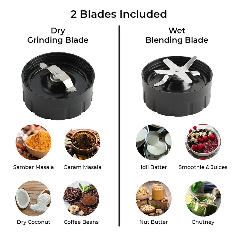 Kuvings Nutri Blender PRO Gunmetal Grey, Powerful 1000 Watts Motor, Mixer/Grinder/Smoothie Maker, Blender for Smoothies and Juices, Stainless Steel Body, 2 Blade Set: Wet & Dry