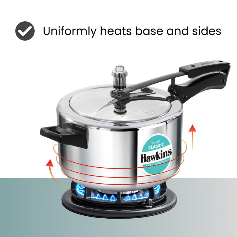 Hawkins Triply 4 Litre Classic Pressure Cooker, Triply Stainless Steel Induction Inner Lid Cooker & Tall Design, Silver (SSTCL40)