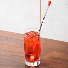 Dynore Set of 2 Stainless Steel Bar Tool | Bar Accessories | Curvy Design with red knob bar Cocktail Spoon | Bar Spoon | Long Spoon | Cocktail Mixer