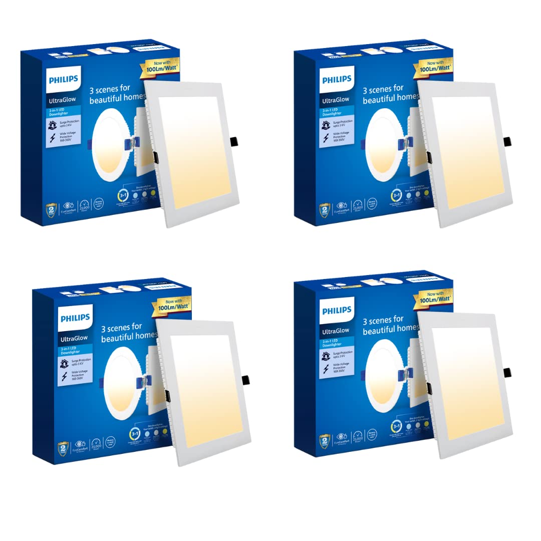 Philips Polycarbonate Ultra Glow 10-watt Square LED Downlighter (Pack of 4)