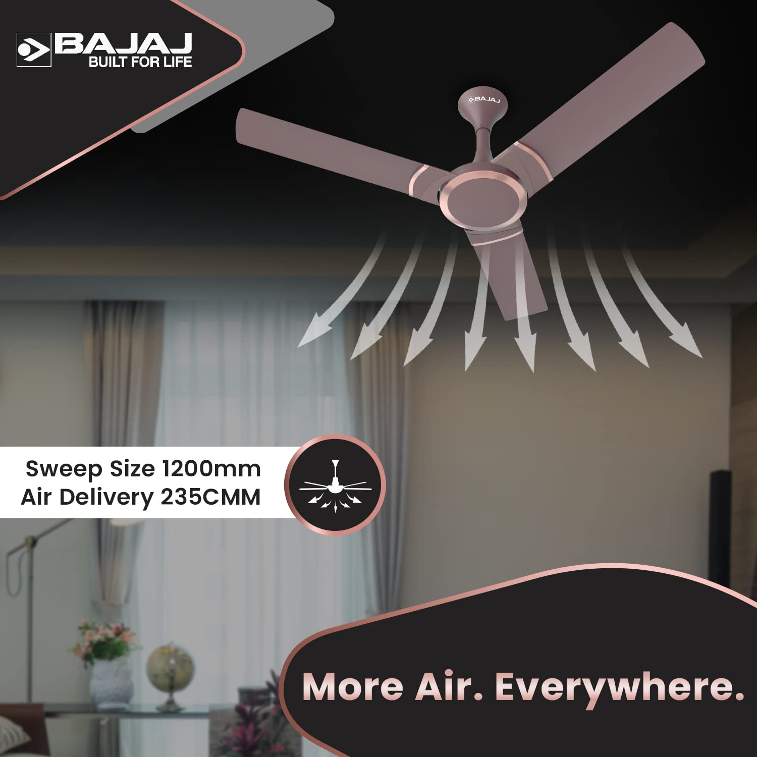 Bajaj Stylo 12S2 1200MM Ceiling Fans for Home | BEE-2 Star Rated Energy Efficient | SUPER 5TUFF TECHNOLOGY™ | SumoTuff Blades | High Air Delivery & High Speed | 5-Yr Warranty 【Dark Walnut】