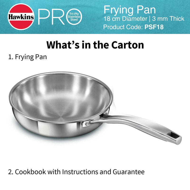 Hawkins Pro 18 cm Frying Pan, Triply Stainless Steel Fry Pan with Stainless Steel Handle, Silver (PSF18)