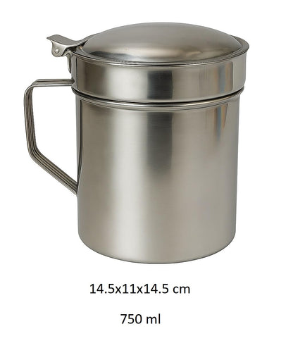 Dynore Stainless Steel Oil Strainer/Drip Pot/Grease Can - Cooking Grease Container, Reuse Oil Storage (Best Oil Saver) Can Container with Removable Filter Anti-Scalding Handheld - Set of 1 Pcs