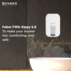 Faber Zippy Instant Geyser 5.9 Litre| 3000W | Free Pipe & Installation | Energy Efficient |5Yr Tank, 3Yr Heating Element