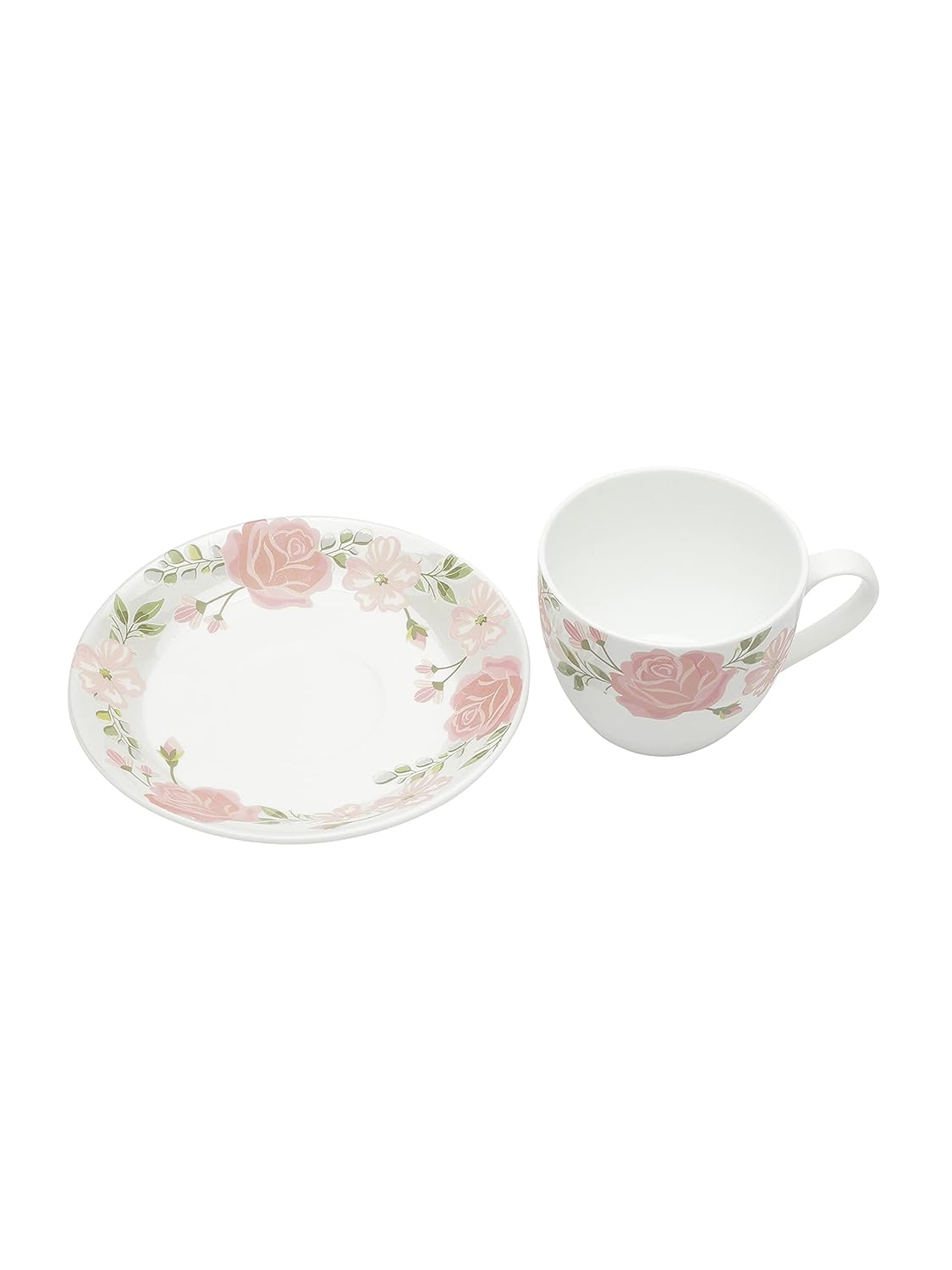 Clay Craft Fine Ceramic Cup&Saucer Set of 12 (6 Tea Cups+6 Saucers) White Pink Floral Can Be Used for Birthdays,Anniversaries,Parties,Mother,Father,Sister,Medium (Cc-Cs12-Cream-S341),180 Milliliter
