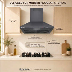 Faber SION 60 cm 900 m³/hr Wall Mounted Kitchen Chimney | Baffle Filter | Push Button | LED Lights | 1 Year Comprehensiv