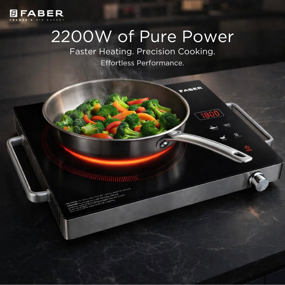 Faber 2200W Infrared Cooktop Stove| High Gloss Glass Finish| Digital Display| 4 Preset Cooking Modes| Touch Control| SS 