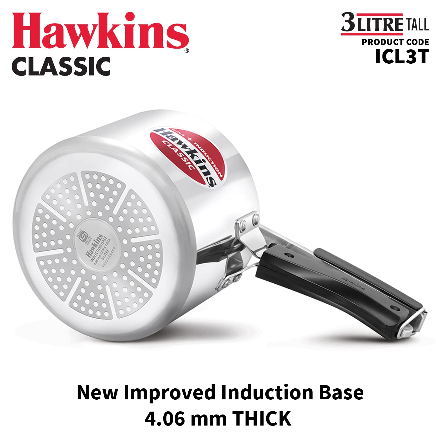 Hawkins Aluminium 3 Litre Classic Pressure Cooker,Induction Inner Lid Cooker,Tall Design Pan Cooker,(Icl3T)