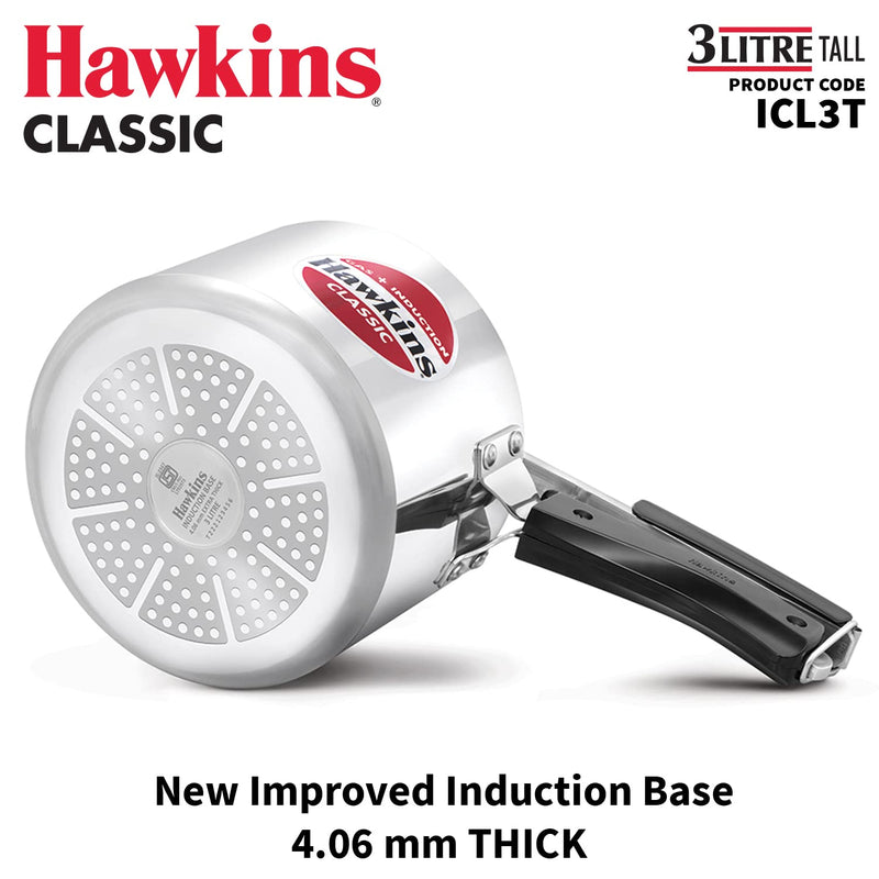 Hawkins Aluminium 3 Litre Classic Pressure Cooker,Induction Inner Lid Cooker,Tall Design Pan Cooker,(Icl3T)