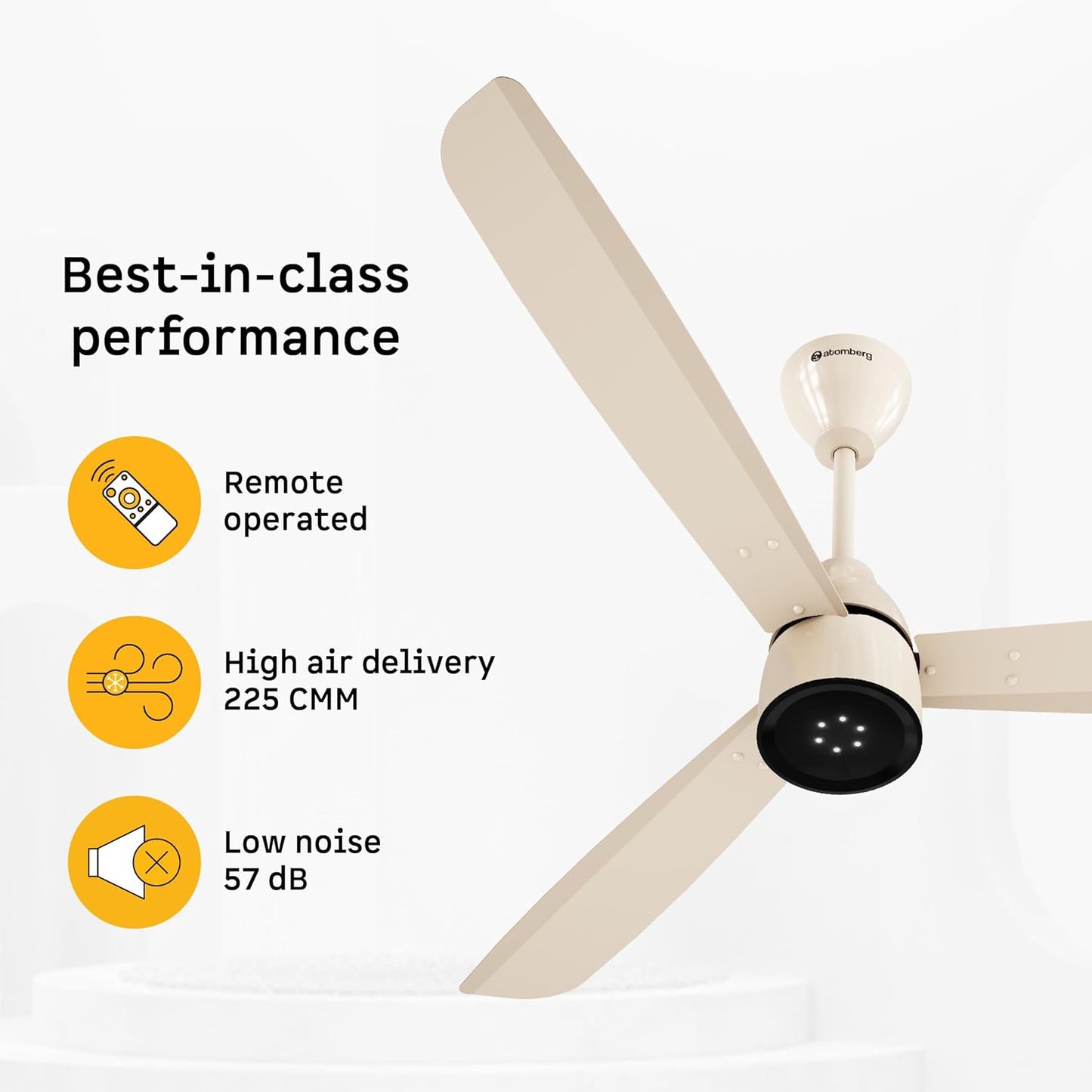 atomberg Renesa Enzel 1200mm BLDC Ceiling Fan with Remote Control | BEE 5 star Rated Energy Efficient Ceiling Fan | High Air Delivery with LED Indicators| 3 Year Warranty (Seasand Ivory)