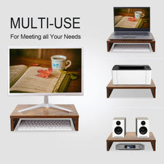 14.2 inch Monitor Stand Riser, Rustic Brown Wood Monitor Riser with Storage for Desk Small Monitor Stand TV/Scr