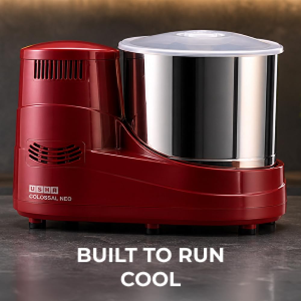 USHA Colossal Neo 2 litres Table-Top Wet Grinder, 150W 100% Copper Motor, Dual Stones, Stainless Steel Drum, 10 Years Warranty on Motor, Free Home Service (Cherry Red)