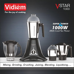 Vidiem Mixer Grinder 618 A VSTAR 1000 watt (Black) with 3 Leakproof Jars & 1 Juicer Mixer Grinder | self-lock for wet & 