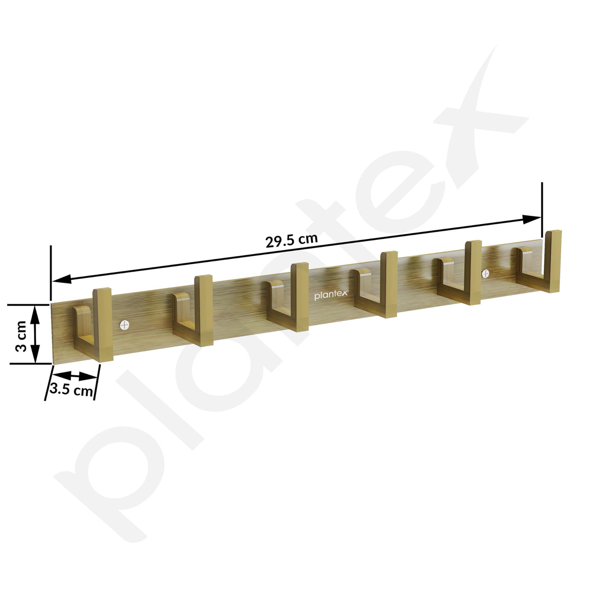 Plantex Aluminum Hook Rail with L-Shape Hooks for Walls of Bathroom/KitchenHook Rail Bar for Clothes/Towel/Keys - Pack of 3 (6 Hooks, Brass Antique)-3