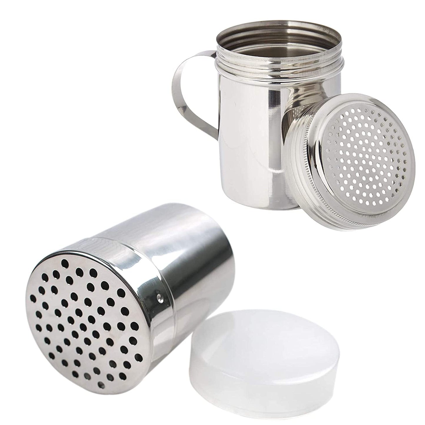 Dynore Stainless Steel Chocolate Shaker Chat Masala Sprinkler Dredger Shaker with Handle 7.5W x 10H 250ml