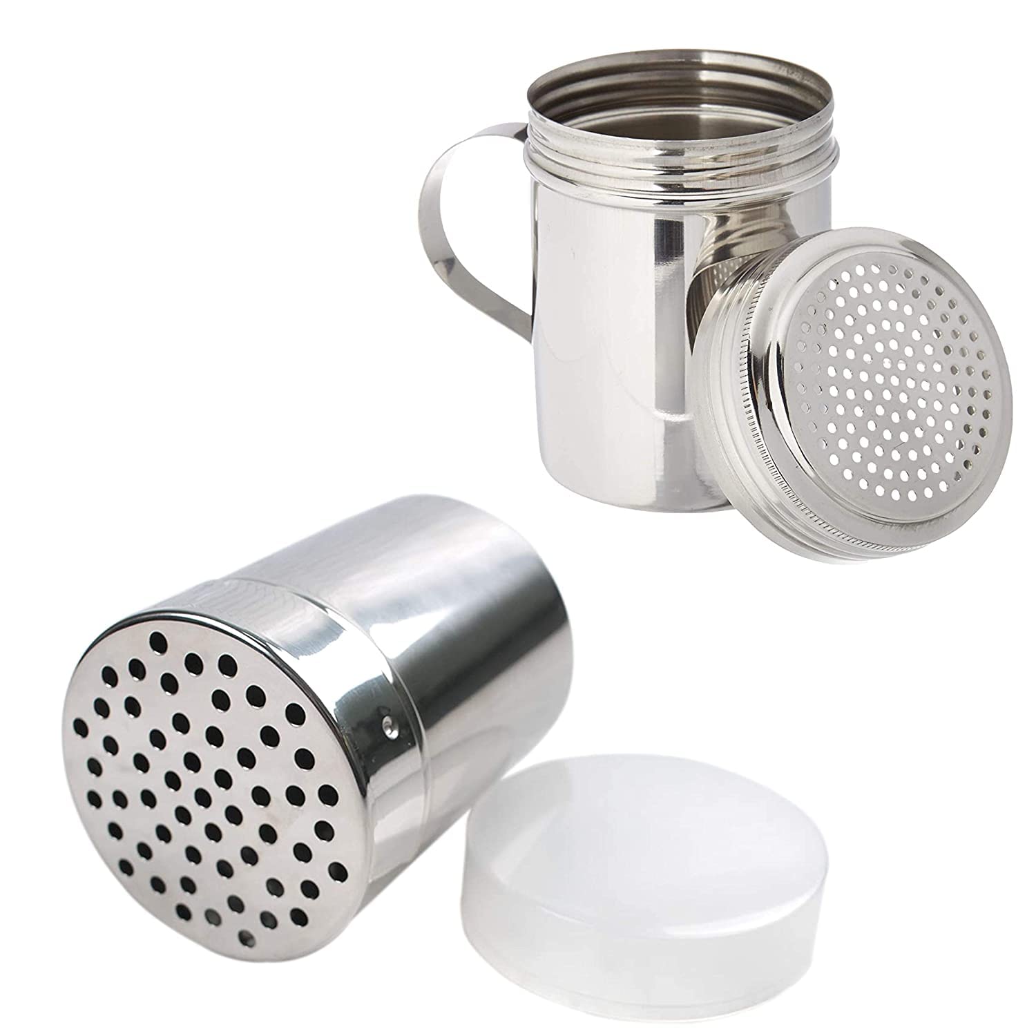 Dynore Stainless Steel Chocolate Shaker Chat Masala Sprinkler Dredger Shaker with Handle 7.5W x 10H 250ml