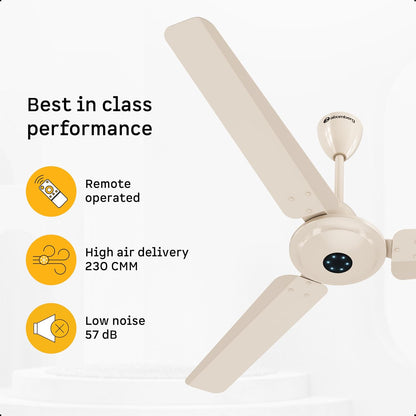 atomberg Ikano 1200mm BLDC Ceiling Fan with Remote | BEE 5 star | High Air Delivery | LED Speed Indicator | Low Noise | Timeless Design with Power Saving | 3 Year Warranty (Seasand Ivory)