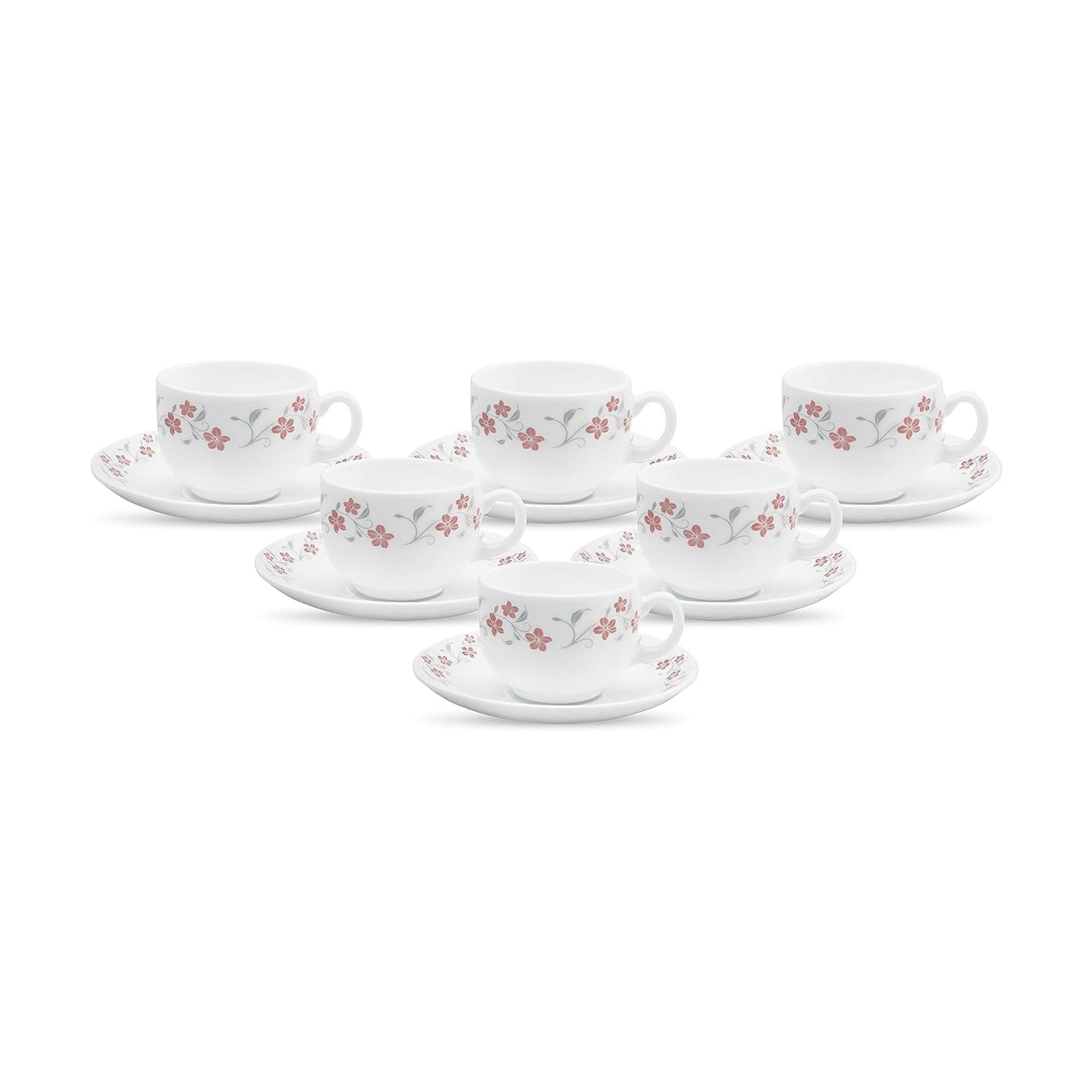 La Opala Diva, Opal Glass Crockery | Cup & Saucer Iris Large, Set of 12 | Grace Red, 220 ml | for Tea & Coffee | Microwave Safe | 100% Vegetarian | Extra Strong | Super Light | Super White