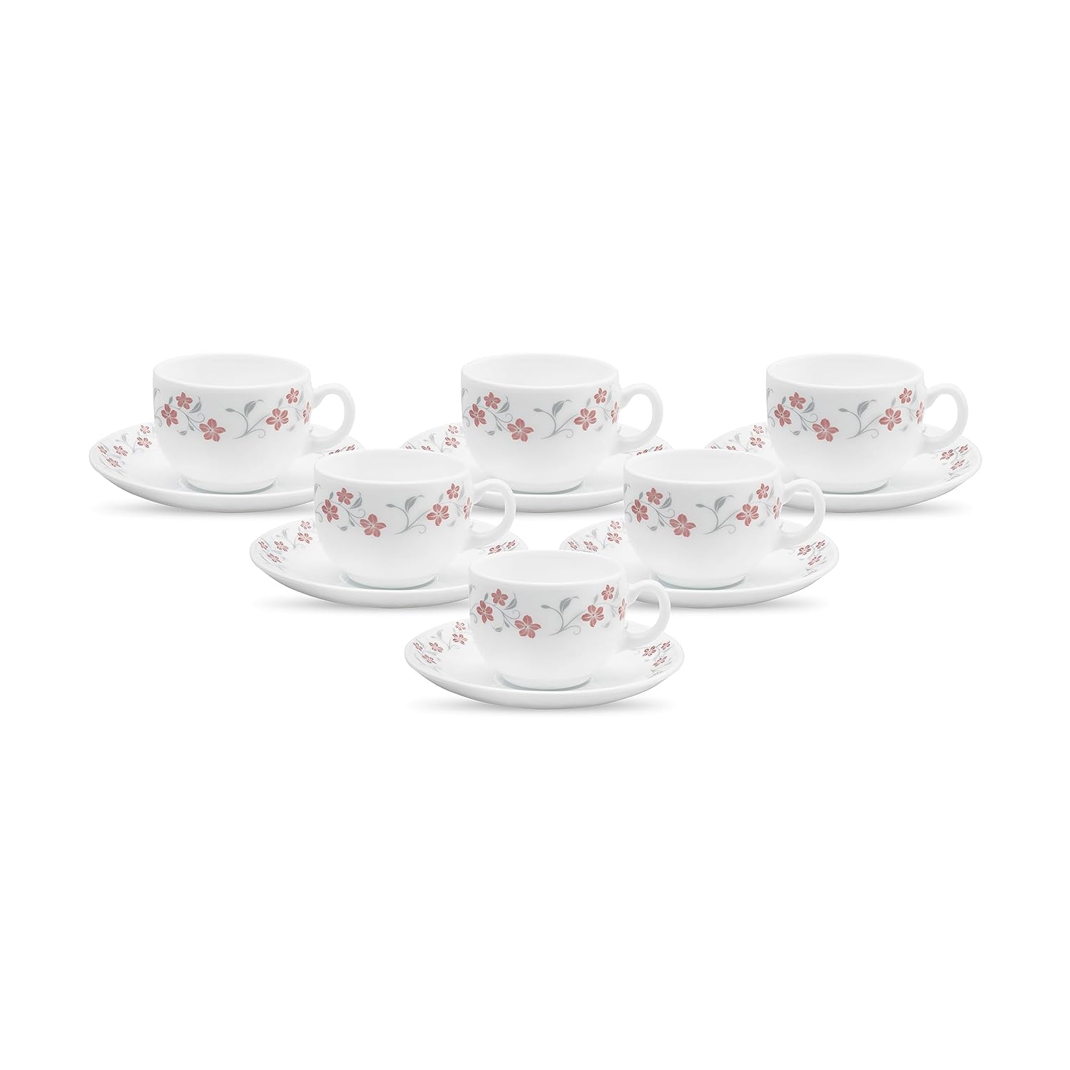 La Opala Diva, Opal Glass Crockery | Cup & Saucer Iris Large, Set of 12 | Grace Red, 220 ml | for Tea & Coffee | Microwave Safe | 100% Vegetarian | Extra Strong | Super Light | Super White
