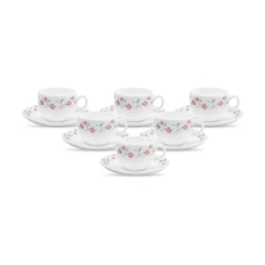 La Opala Diva, Opal Glass Crockery | Cup & Saucer Iris Large, Set of 12 | Grace Red, 220 ml | for Tea & Coffee | Microwave Safe | 100% Vegetarian | Extra Strong | Super Light | Super White