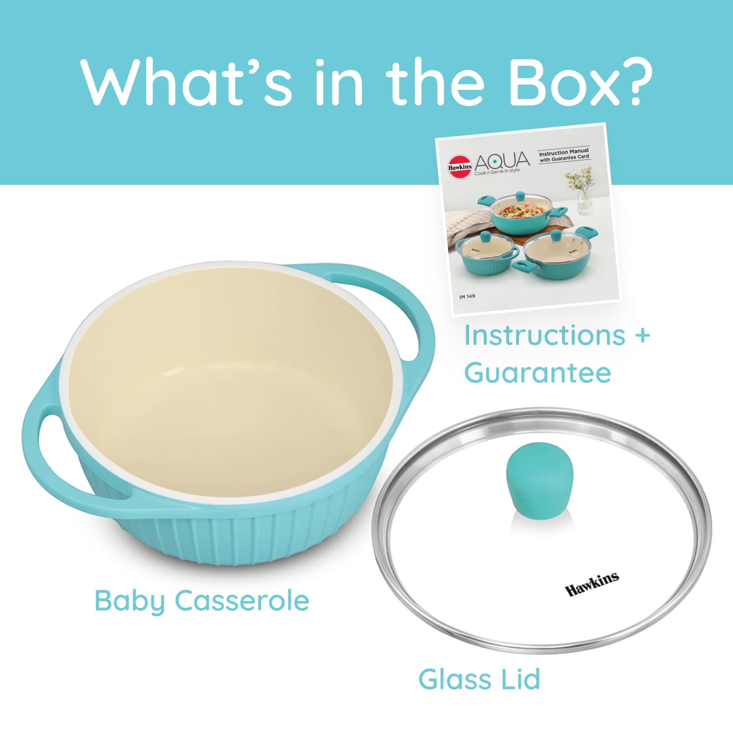 Hawkins 1.25 Litre Casserole, Aqua Baby Casserole with Glass Lid, Aqua Blue (UBC125G)