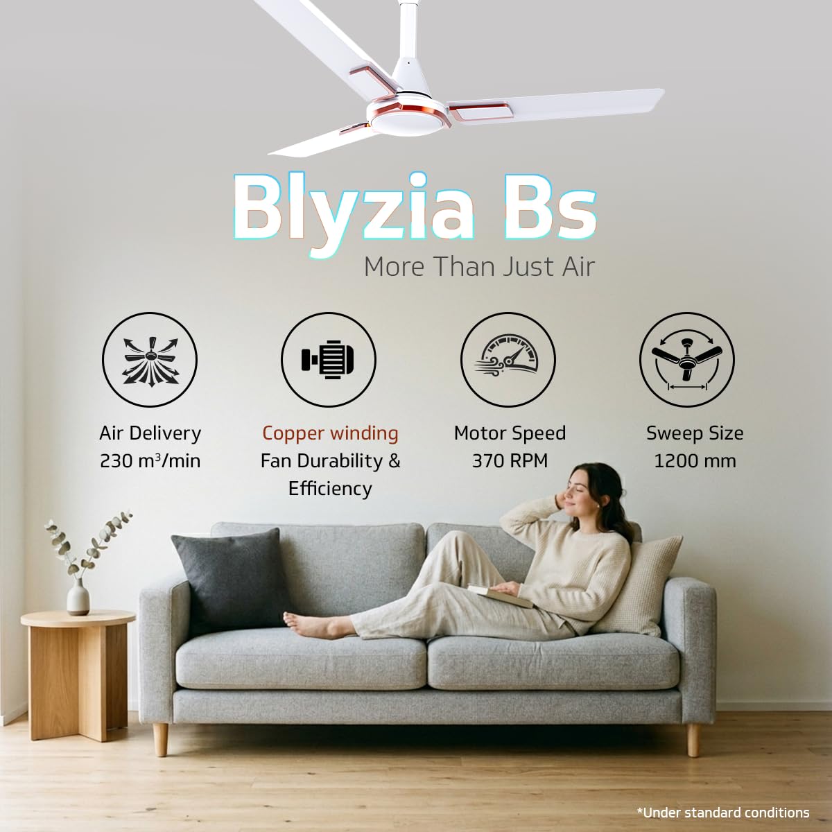 V-Guard Blyzia BS 1200 mm Ceiling Fan (Pearl White)-2
