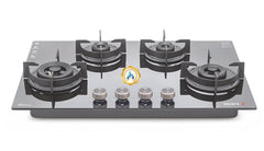 Sujata Hob Gas Stove 4 Burners Glass Top | 5 Years Warranty | 4 Burner Gas Stove Glass Top Auto Ignition, CookTop cum Hob Top, LPG & PNG Compatible, Brass Burner (Indium Auto Ignition - Black)