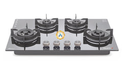 Sujata Hob Gas Stove 4 Burners Glass Top | 5 Years Warranty | 4 Burner Gas Stove Glass Top Auto Ignition, CookTop cum Hob Top, LPG & PNG Compatible, Brass Burner (Indium Auto Ignition - Black)