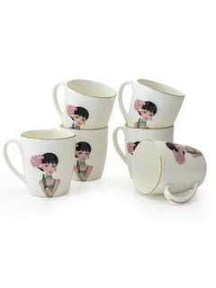 Clay Craft Fine Ceramic Barbie Printed Tea/Coffee Set of 6-200 ml Each (Barbie 362), Tea Cup Set of 6, Microwave & Dishwasher Safe, Mugs for Coffee, Cups Set of 6, Mug Set, Gift Set, Ideal for Gifting