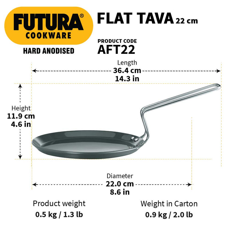 Hawkins Futura Hard Anodised Flat Tava 22 cm, 4.06 mm