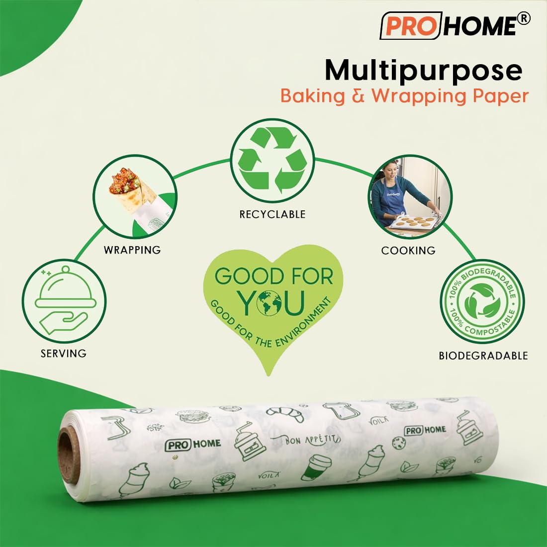 PROHOME 50 Meter Food Wrapping Paper for Roti | Reusable Butter Paper Roll for Kitchen, Baking, Cooking, Packing & Serving | Non-Stick Foil Paper for Food Wrap