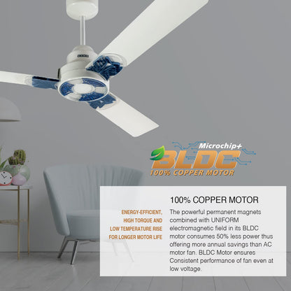Usha Onio Kappa Beta 1200MM BLDC 5 Star Energy Efflicient, Dust & Oil Resistant Ceiling Fan (White)