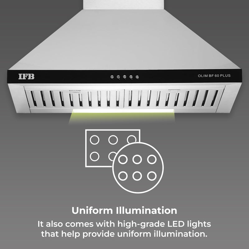 IFB 60cm 960 m3/hr Chimney (OLIM 60 Plus, 2 Cassette Filters, Touch Control, Silver)