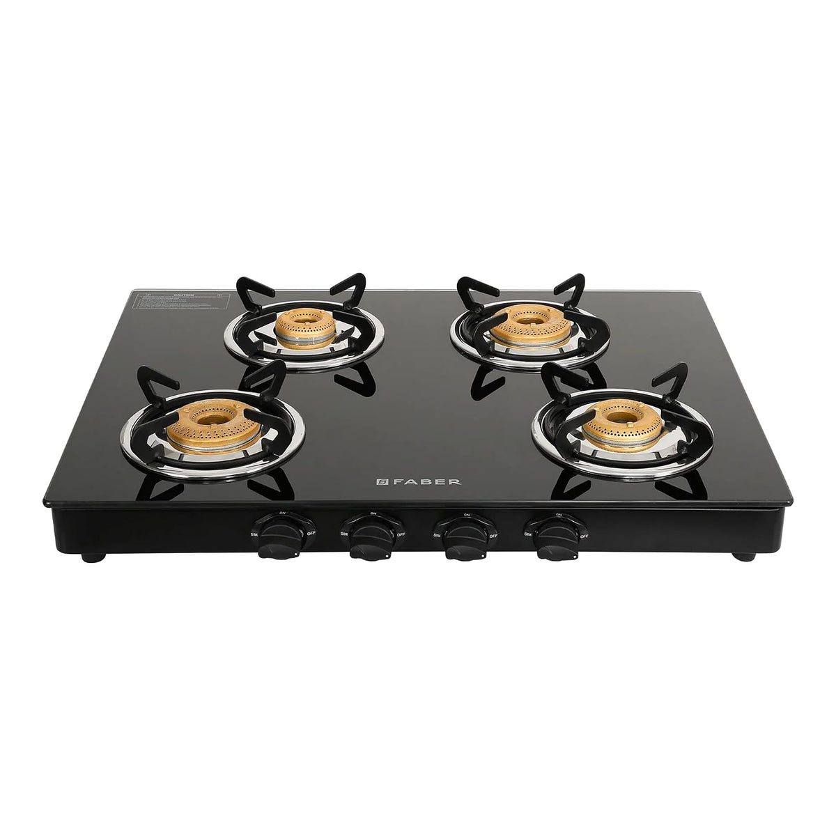 Faber high efficiency 4 Brass Burner gas stove, ISI Certified gas stove, with Jumbo Burner, Manual Ignition,double drip 