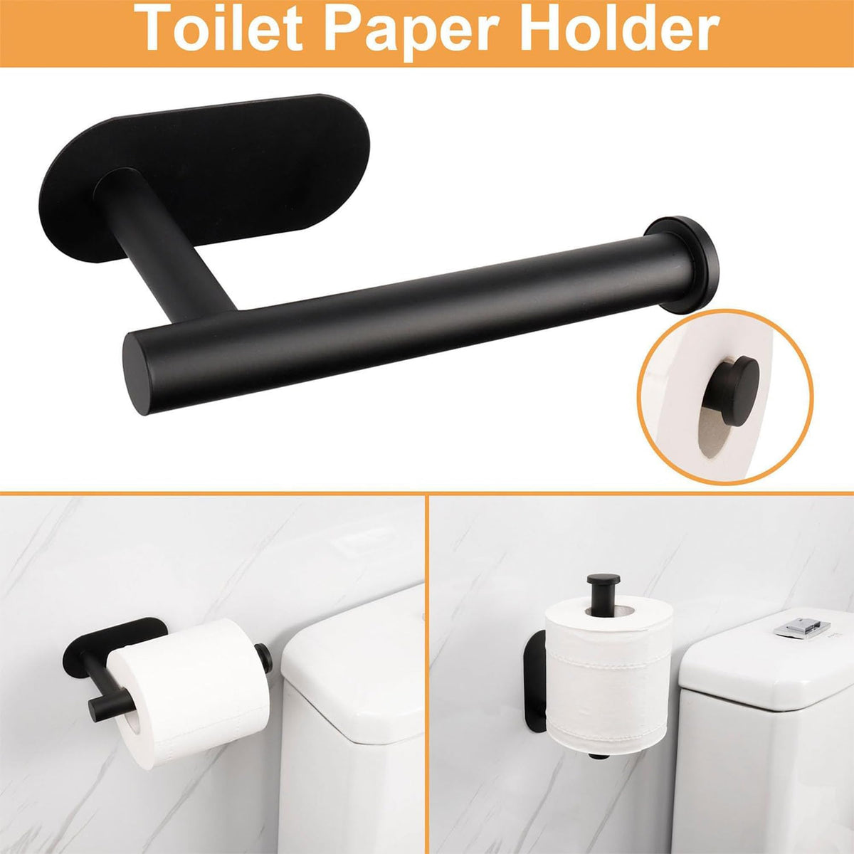 Plantex Stainless Steel Self Adhesive Bathroom Accessories Set-16 inch Single Towel Rod/Napkin Holder/Paper Holder/Robe Hook for Bathroom - 4 Piece Combo (Black)-5