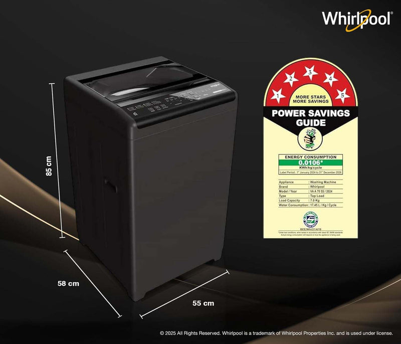 Whirlpool 7 kg Magic Clean 5 Star Fully Automatic Top Load Washing Machine Grey (MAGIC CLEAN 7.0 GENX GREY 5YMW)