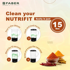 Faber 550W Sportz Blender FSB 5-in-1 Nutrifit Nero|100% Copper Motor|Detachable SS Blade|5 PC Jars 1L+500ML+500ML Mug+30